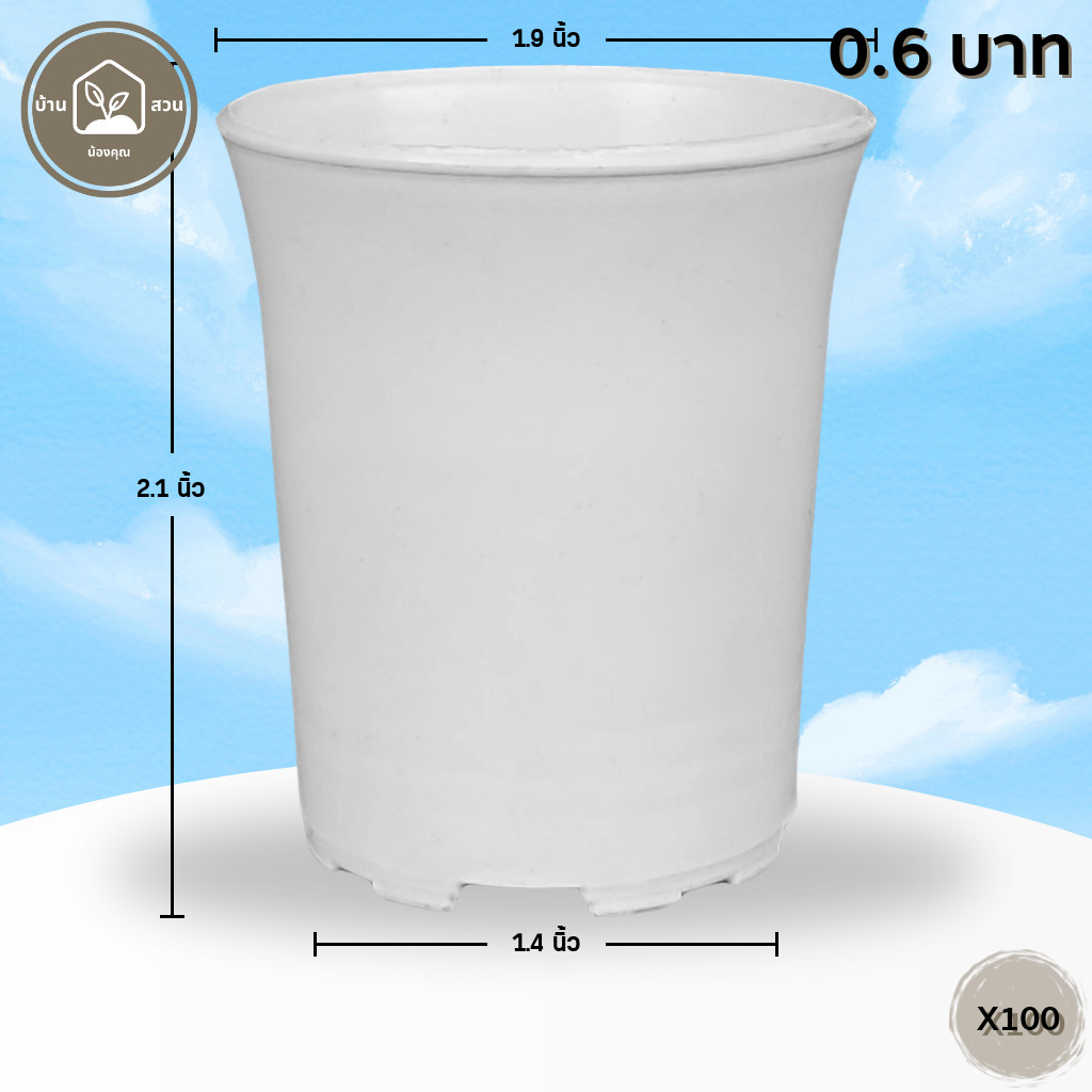 กระถาง กระถางต้นไม้ กระถางพลาสติก เบอร์ 2 1.9 นิ้ว สีขาว 100 ใบ ยกมัด ยกกระสอบ