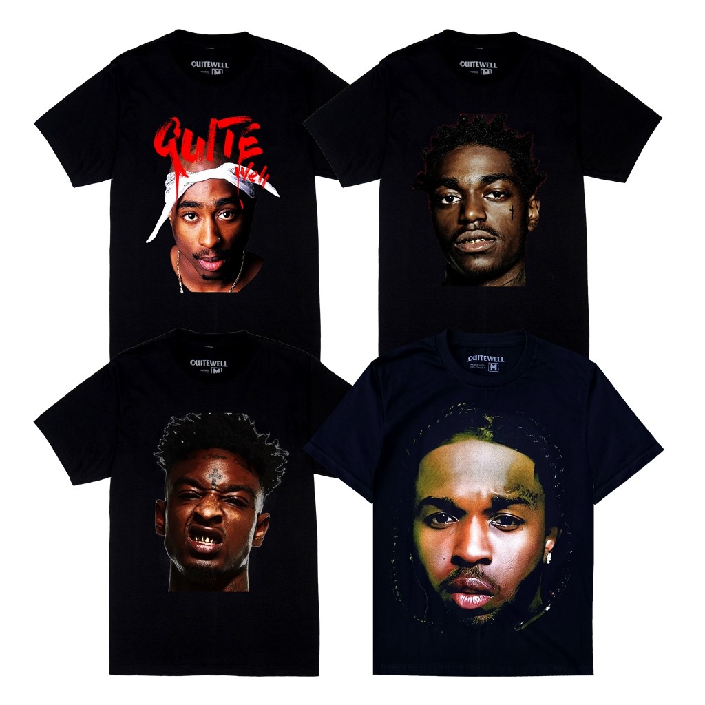 21 SAVAGE BLACK 15 TUPAC QUITEWELL 221 POP SMOKE เสื้อ ผู้ชาย oversize วินเทจ สีดํา คอฟิต หน้าคน