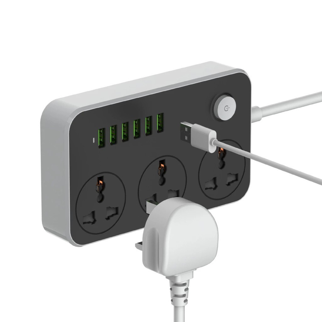 จัดส่งด่วนในกรุงเทพฯ แบบพกพา ปลั๊กไฟ ปลั๊ก usb 6ช่อง สายยาว 2 เมตร ปลั๊กพ่วง