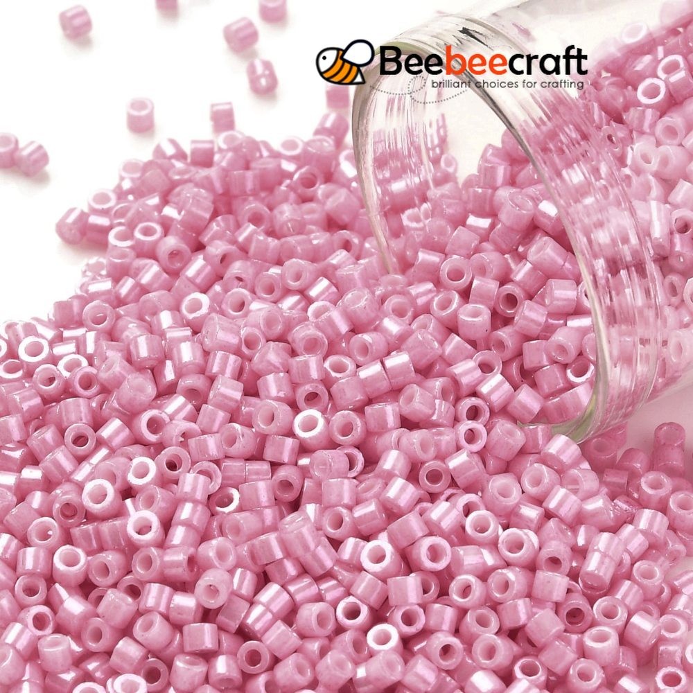 10g กระบอกเมล็ดลูกปัดทึบแสง Colours Luster ขนาด Flamingo 2x1.5 มม.: 0.8 มม.ประมาณ 888 ชิ้น/10 กรัม