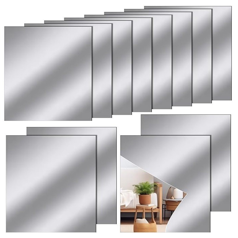 YANCA 8pcs 15x15 ซม./20x20 ซม./30x30 ซม.อะคริลิคกระจกยืดหยุ่นแผ่น/Self กาวกระจกประตูกระเบื้อง/ตัดกระจกสติกเกอร์สําหรับ DIY ตกแต่งห้อง TH