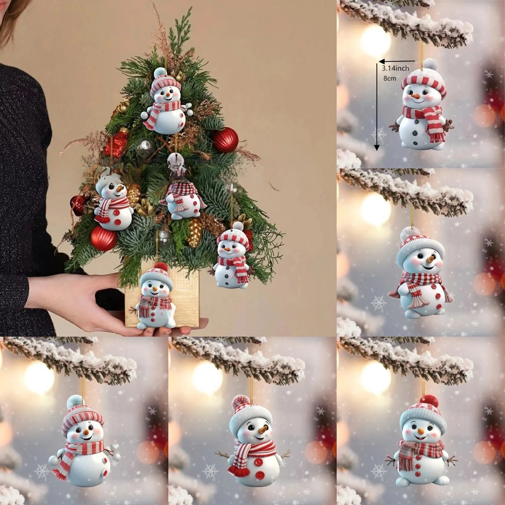 ตกแต่งคริสต์มาส Snowman จี้ต้นคริสต์มาสน่ารัก Xmas Snowman จี้รถกระเป๋าแขวนตกแต่ง 2d แบนอะคริลิคคริสต์มาส