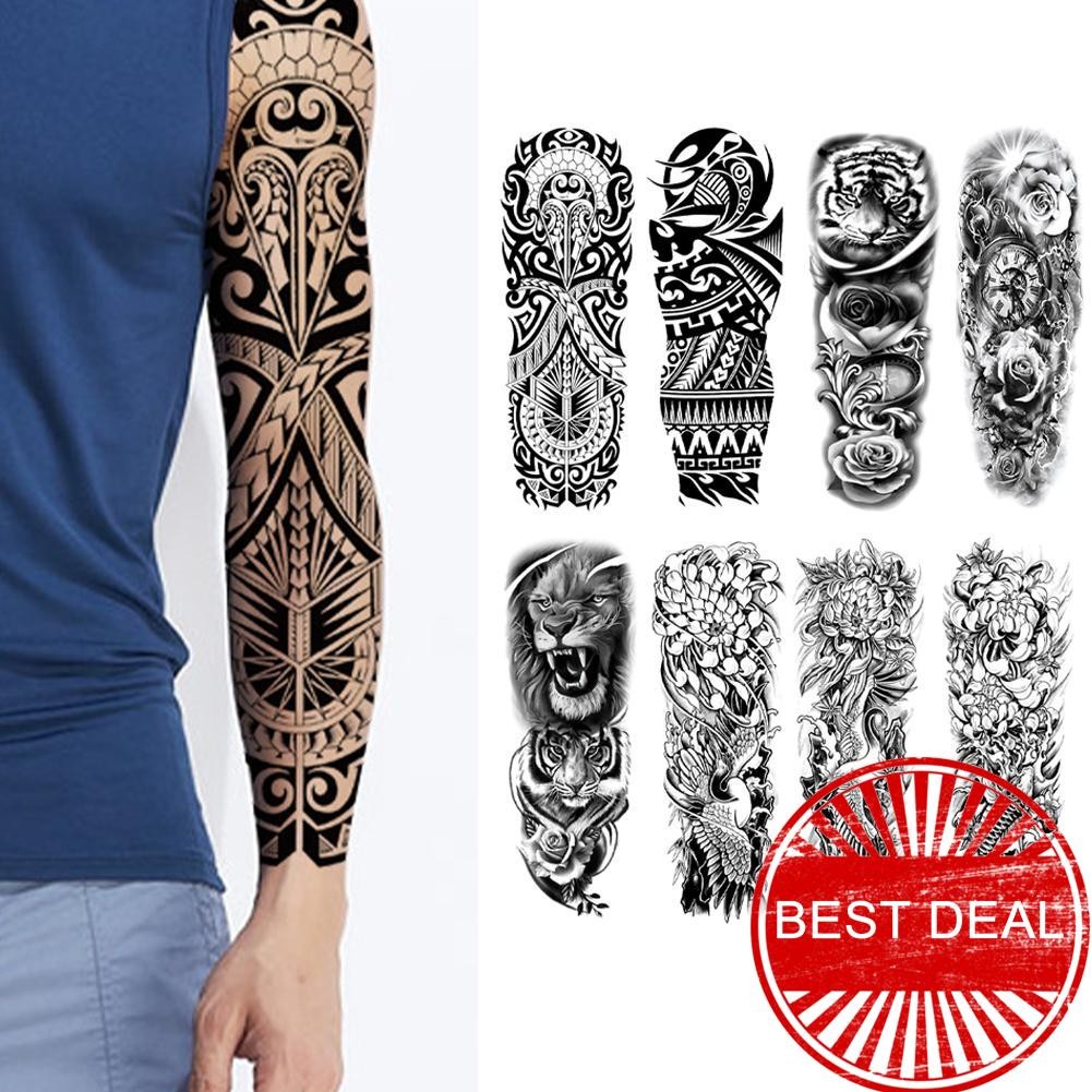 Magic Tattoo Full Arm Tattoo รอยสักชั่วคราว Unisex สีดํา Last Tattoo Dark Up Arm 15 สัก J9b2