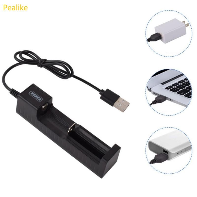 Pealike แบตเตอรี่ลิเธียมอะแดปเตอร์ชาร์จ Universal USB Charger สําหรับ 4 2V 18650 18490 แบตเตอรี่ Li-ion 1 ช่องสีดํา