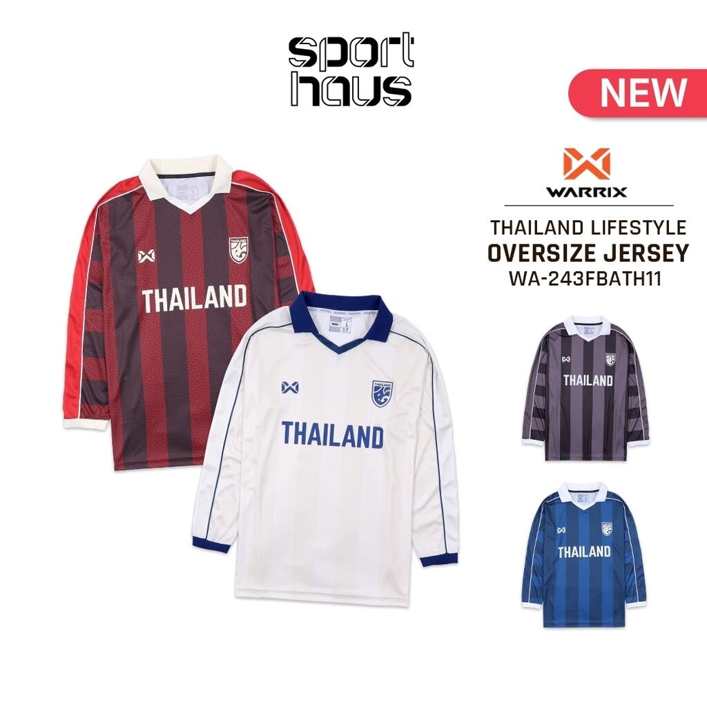ใหม่ล่าสุด!! WARRIX Oversize เสื้อบอลไลฟ์สไตล์ เสื้อทีมชาติไทยทรงโอเวอร์ไซส์แขนยาว (WA-243FBATH11) - สีน้ำเงิน/ดำ