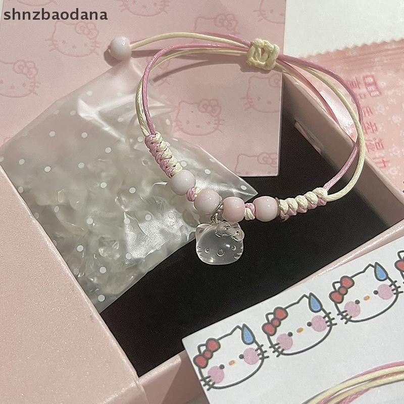 [SHNZAA] Kawaii Hello Kitty สร้อยข้อมือสร้อยข้อมือถักโชคดีหวานน่ารักแมวจี้สร้อยข้อมือทอสําหรับเพื่อนที่ดีเครื่องประดับคู่ของขวัญ FSSG