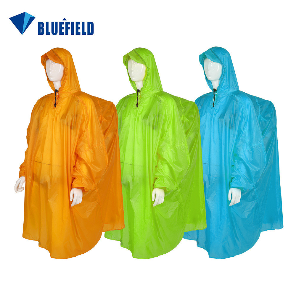 เสื้อกันฝน Blue Field Ultra-Light 15D เสื้อกันฝนไนลอนซิลิคอนเคลือบกระเป๋าเป้สะพายหลังกลางแจ้งชุดฝนแบบพกพากันน้ําทนทานน้ําหนักเบา