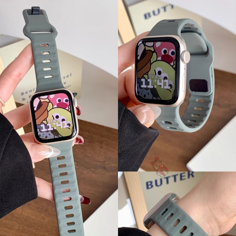 ซิลิโคนบริสุทธิ์สแควร์หัวเข็มขัดสายนาฬิกาสําหรับ Smart Watch Series Ultra 2 Series 10 9 8 7 6 SE 5 4 3 2 1 iWatch ขนาด 46 มม.49 มม.41 มม.45 มม.44 มม.42 มม.40 มม.38 มม.อุปกรณ์เสริมสายนาฬิกา