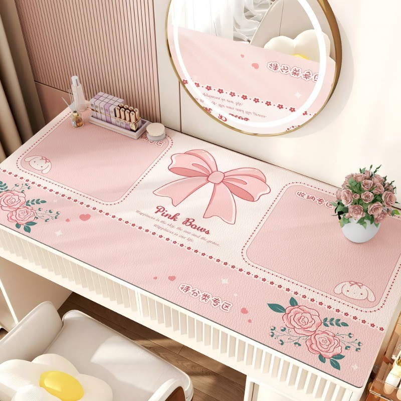 Girly แผ่นรองโต๊ะหนังสีชมพูโต๊ะเครื่องแป้งแผ่นป้องกันเดสก์ท็อปกันน้ํากันน้ํามันและไม่สะอาด