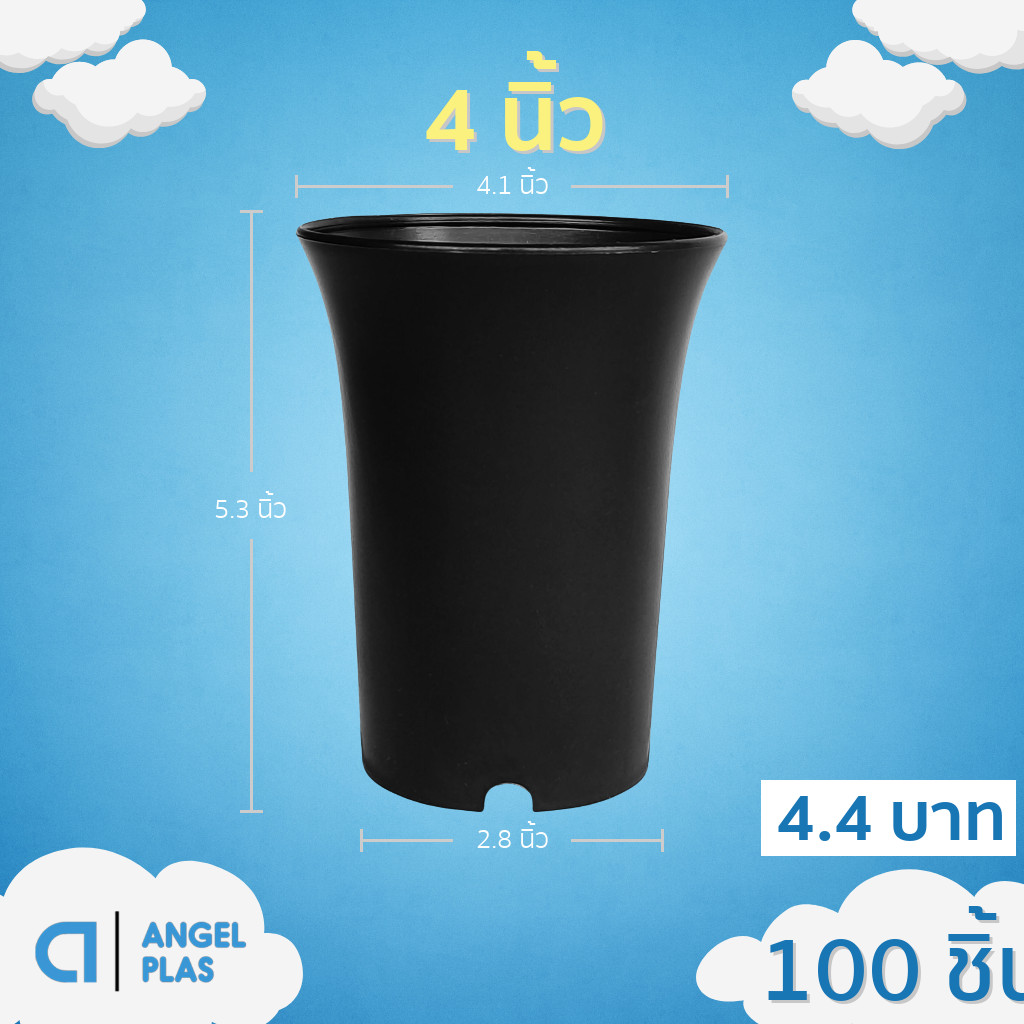 กระถางปากแตร กระถาง กระถางไม้กราฟ ทรงสูง 4 นิ้ว 100 ใบ สีดำ ยกมัด