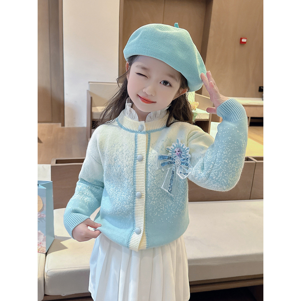 สาวเสื้อกันหนาวแจ็คเก็ตฤดูใบไม้ผลิฤดูใบไม้ร่วง2026สไตล์ใหม่เด็กเอลซาเสื้อกันหนาวเจ้าหญิงน้ําแข็งไล่โทนสีแฟชั่นเสื้อกันหน