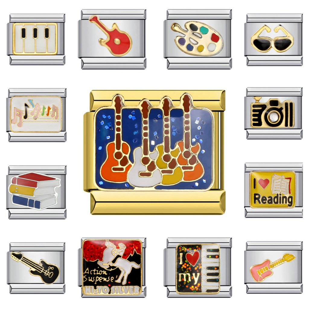 Music Hobby Series สแตนเลสอิตาเลี่ยนโมดูลสร้อยข้อมือไทเทเนียมเหล็กเชื่อมรูปแบบ DIY สร้อยข้อมือ