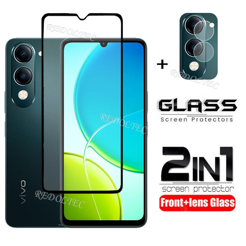 VIVO Y29S Y29T 5G ตัวป้องกันหน้าจอ 2 in 1 + ตัวป้องกันเลนส์คลุมทั้งหมดกาวเต็มฟิล์มกระจกนิรภัยป้องกันพร้อมการป้องกันกล้อง Flim