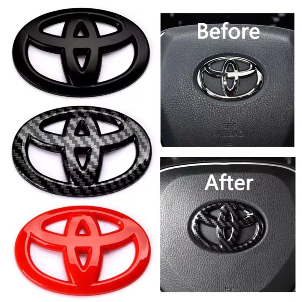 3D ABS Toyota โลโก้สัญลักษณ์รถพวงมาลัยสติกเกอร์สําหรับ Toyota Hilux Prius Avensis Auris Verso Corolla Camry Auto อุปกรณ์เสริม