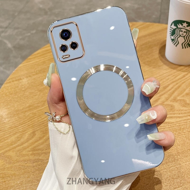 ปลอกสําหรับ vivo V20 V20 PRO กรณี Electroplated ซิลิโคน TPU เคสโทรศัพท์พร้อมแม่เหล็กดูดที่เรียบง่ายเคสนิ่มชุบ Squaer ขอบฝาครอบ - รูปที่ 3