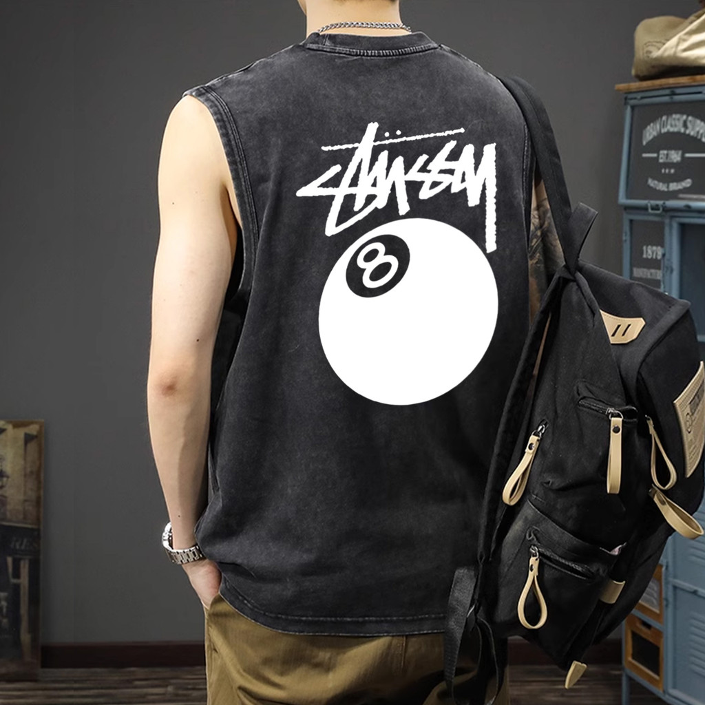 Sea.Tee[COD] เสื้อกล้าม เหมาะกับใส่ออกกําลังกาย  เสื้อแขนกุด oversize เสื้อ''AMSSM 8''ผ้าCotton100% ผู้ชาย เเขนกุด