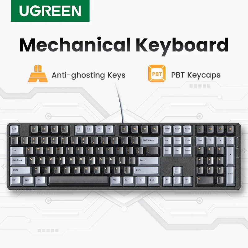 UGREEN คีย์บอร์ดแบบกลไก 108 PBT Keycaps คีย์บอร์ดแบบมีสายสวิตช์สีแดง EN สําหรับแล็ปท็อปเดสก์ท็อป