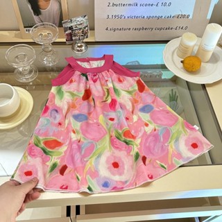 ชุดเดรสดอเชือกแขวนคอ สไตล์ภาพสีน้ำมัน ชุดเด็กผู้หญิงน่ารักๆ …