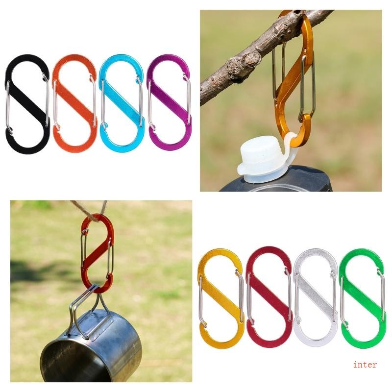Inter อลูมิเนียมอัลลอยด์ S รูป Carabiner Double Snap Hook สําหรับ Camping Fishing Travel