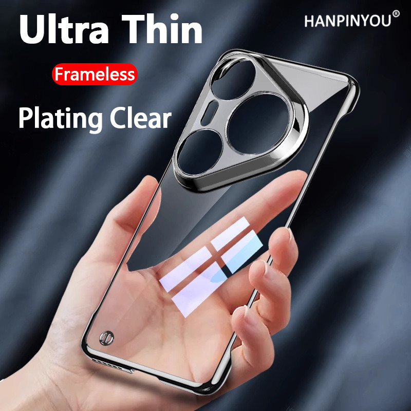 ชุบ Frameless โปร่งใสสําหรับ Huawei Pura 90 80 70 Ultra Pro Plus Max P80 P70 Ultrathin กันกระแทกกันชนสีสัน Hard Shell ป้องกันกล้องปกหลัง