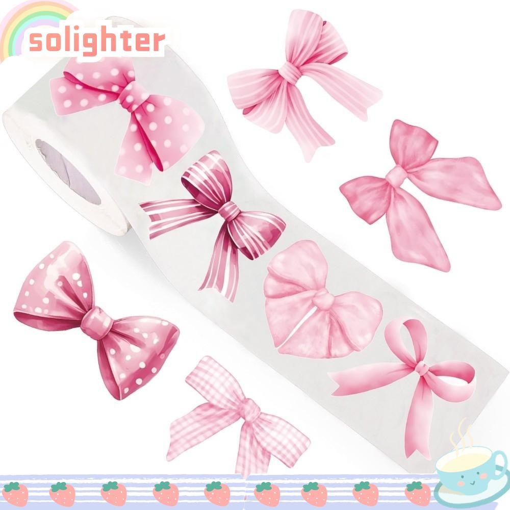 SOLIGHTER 500 ชิ้น/ม้วนโบว์ซีลสติกเกอร์,กาวเครื่องเขียนสติกเกอร์กล่องของขวัญ,น่ารักการ์ตูนปิดผนึกสติกเกอร์บรรจุภัณฑ์ตกแต่ง