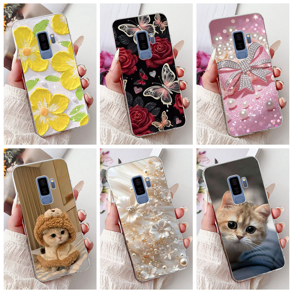 สําหรับ Samsung Galaxy S9 + S9 ใหม่ Elegant Floral Cat ภาพวาดสําหรับ SamsungS9 S 9 Plus ซิลิโคนนุ่ม TPU เคสโทรศัพท์