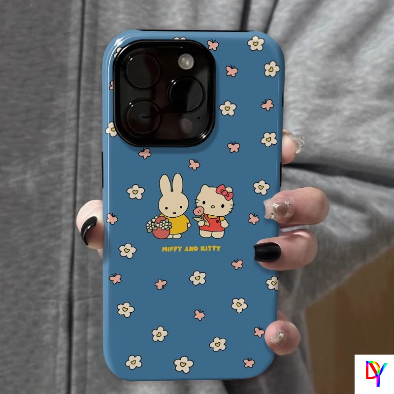 Miffy KT Floral Apple 16 Proเคสโทรศัพท์iPhone 15 Film Two-in-One 14 Pro Hard Case 13 Double Layer 12