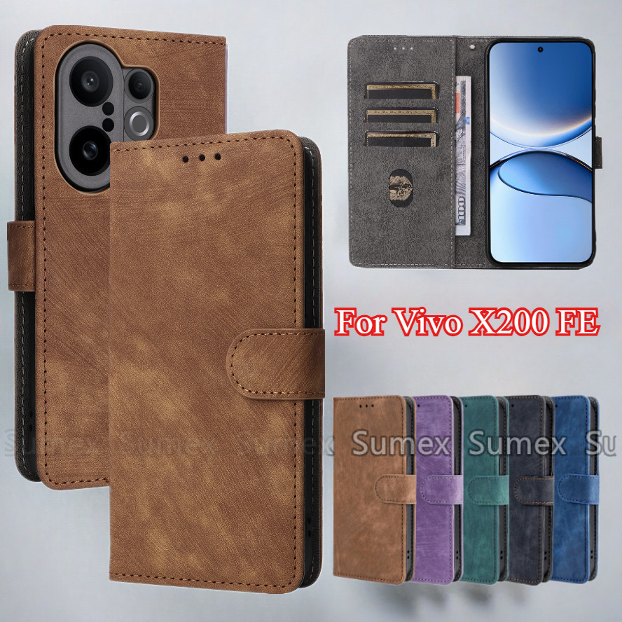 ฝาครอบหนังสําหรับ Vivo X200 FE Pro Mini Ultra 5G ผู้ถือแม่เหล็กช่องใส่การ์ดกระเป๋าสตางค์เคสโทรศัพท์ 