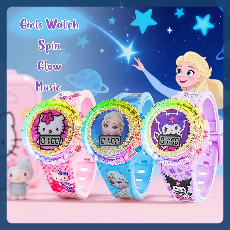 นาฬิกาเพลงFrozen-spin-and-glowสำหรับเด็ก: ไฟLEDและเพลงสนุก เมื่อกด พร้อมลายตัวละครมายากล ของขวัญวันเกิดที่เหมาะสำหรับเด็กหญิง