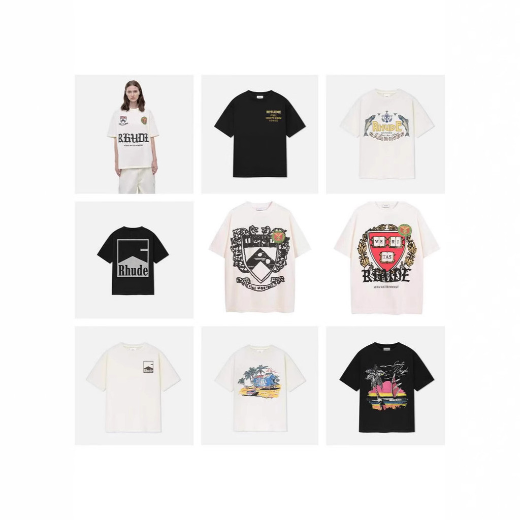 UJ1J Ceiling Collection  RHUDE Vintage Label Short Sleeve logo Printed Short Sleeve T T-shirt