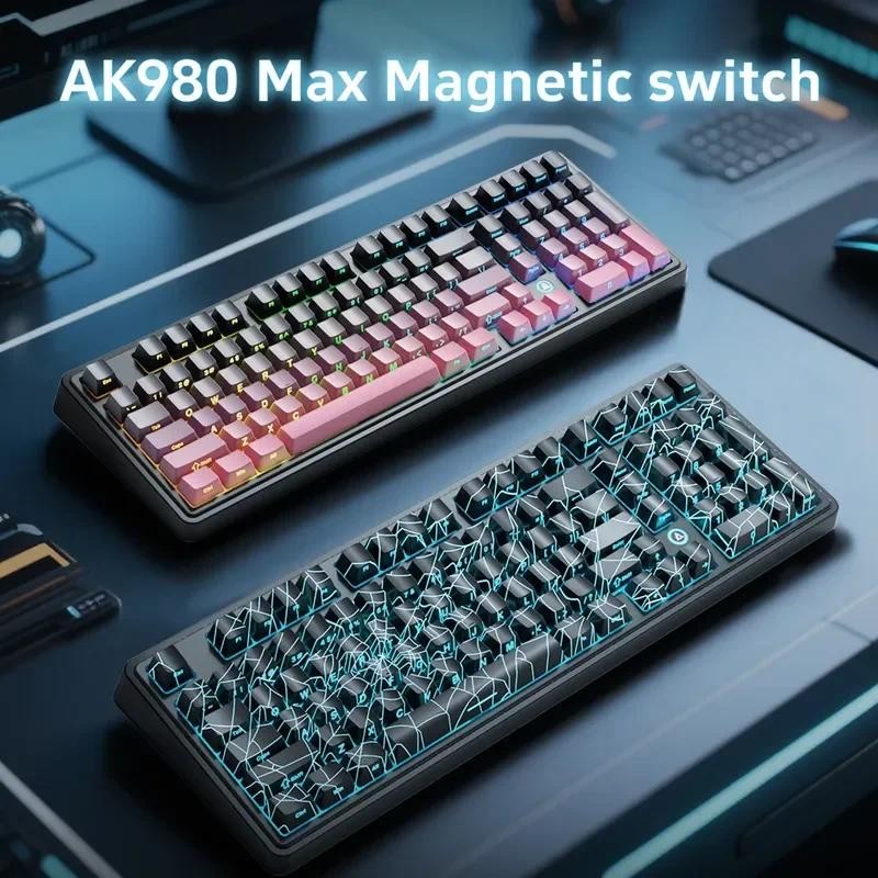 AJAZZ AK980 MAX สวิทช์แม่เหล็กคีย์บอร์ดแบบมีสาย Contour พิมพ์ด้านข้างเฉพาะสําหรับเกม Esports ARGB 8K