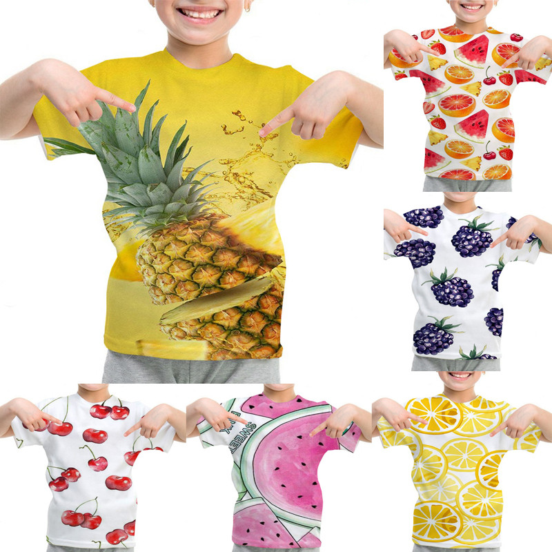 2025 เด็กใหม่ 3D พิมพ์ผลไม้ T เสื้อเด็กตลกสับปะรด Tshirt ชายหญิงเสื้อยืดองุ่นเด็กวัยหัดเดินสตรอเบอร์รี่ Tee Tops Cherry Camiseta