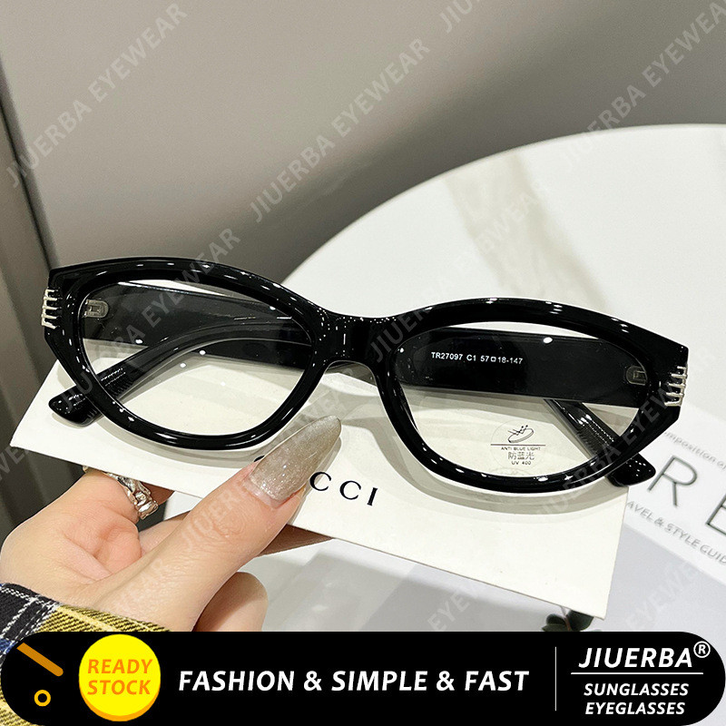 แว่นตากันแสงฟ้า JIUERBA แบบ retro cat eye ทำจากวัสดุ TR90 สวมใส่ง่ายและเบาสำหรับผู้หญิง