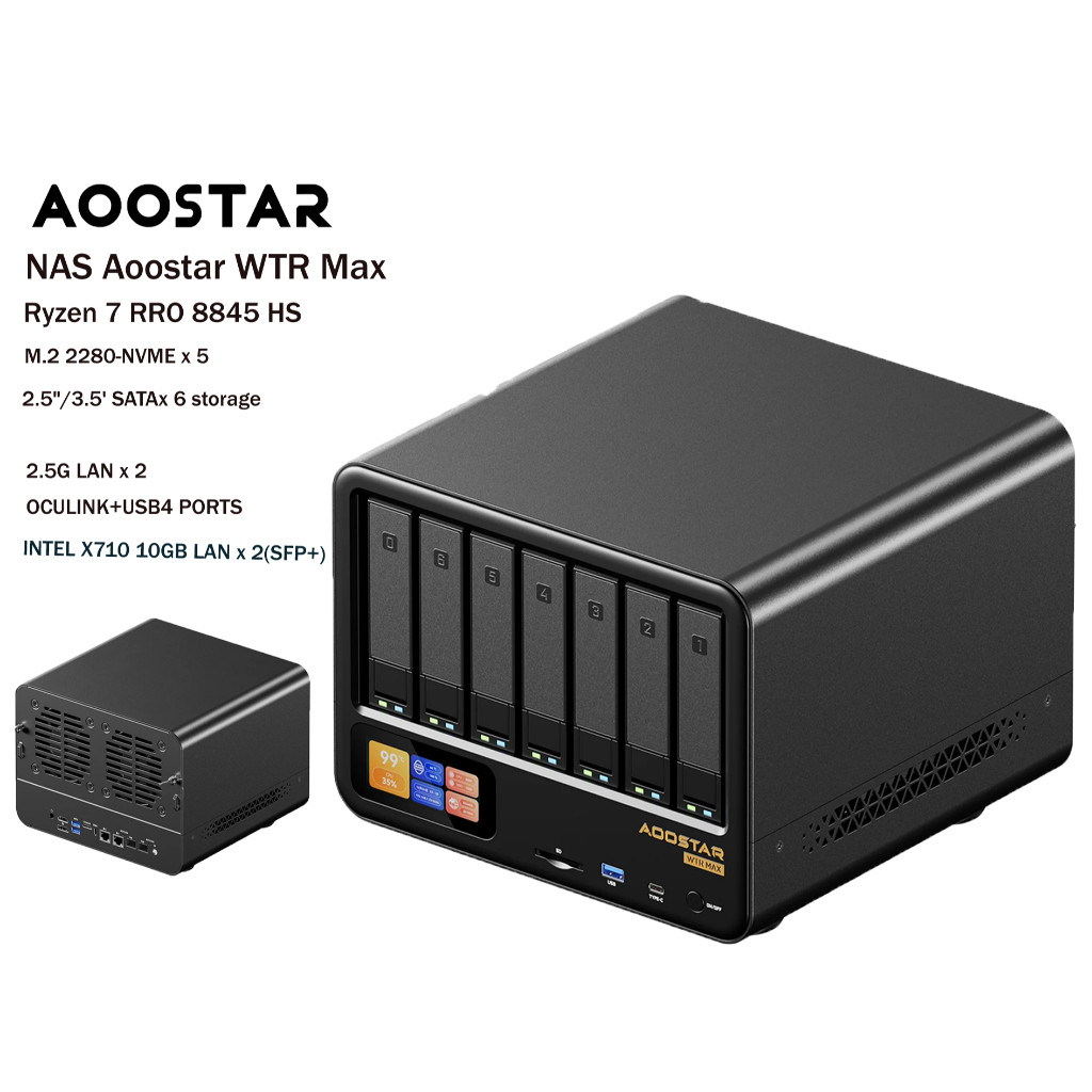 Aoostar WTR Max NAS Host with  Ryzen 7 8845HS 6+5 Drive Bays OuLink+USB4+SFP+