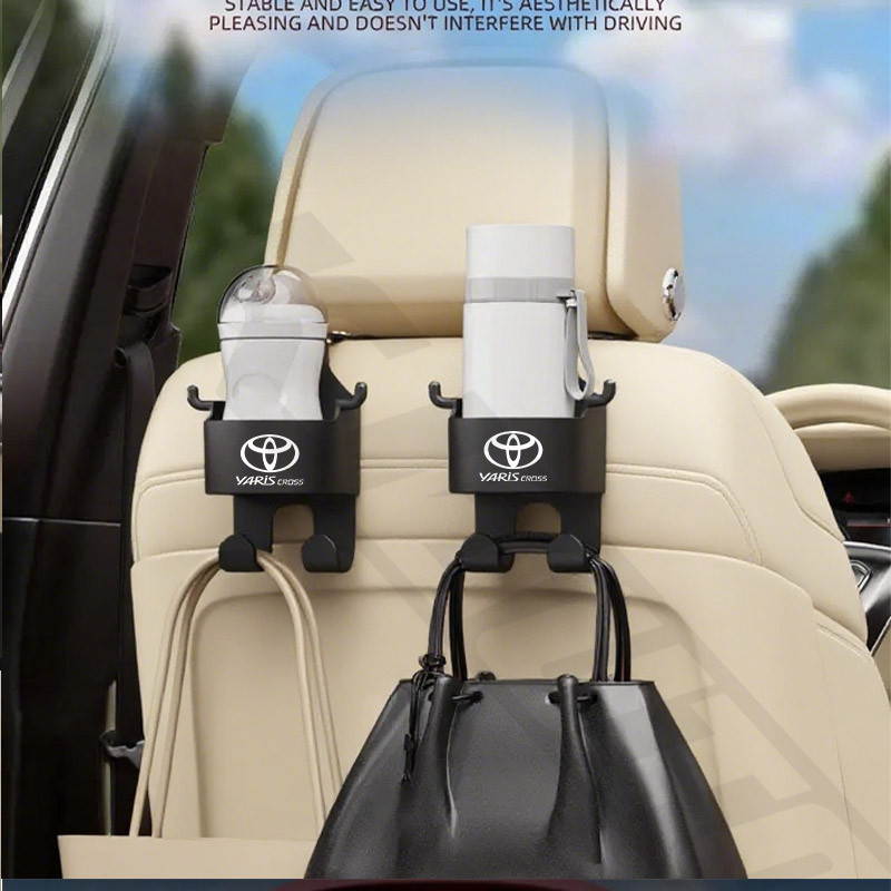 1/2pcs Toyota Yaris Cross Car Seat Headrest Hook Hanger Storage Organizer Universal พร้อมที่วางแก้วสําหรับกระเป๋าถือสําหรับ Yaris Cross AC200 2022 2023 2024 GS HEV อุปกรณ์ตกแต่งภายใน - รูปที่ 2
