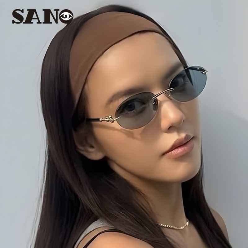 แว่นกันแดดขอบไร้กรอบรูปไข่สำหรับสุภาพสตรี