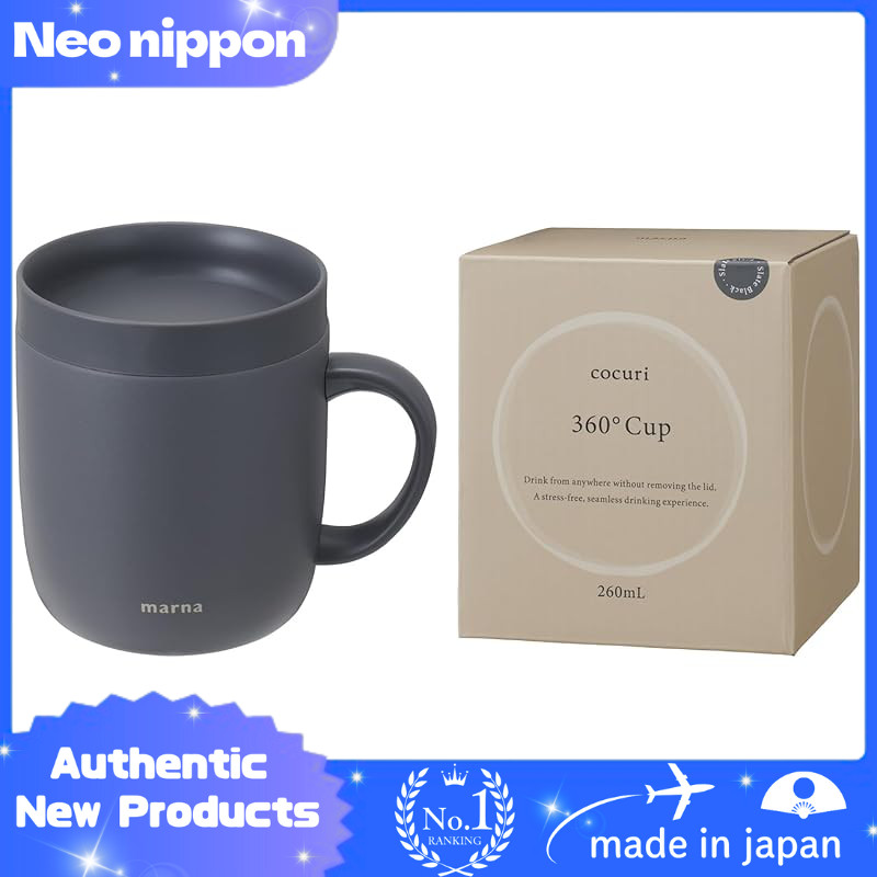 Marna 360° Insulated Mug Cup (260ml) with Lid for Drinking - Vacuum-Sealed Design for Hot and Cold Beverages - Perfect Gift for Coffee Lovers - Available in Slate Black, Clay Beige, and Calm White
