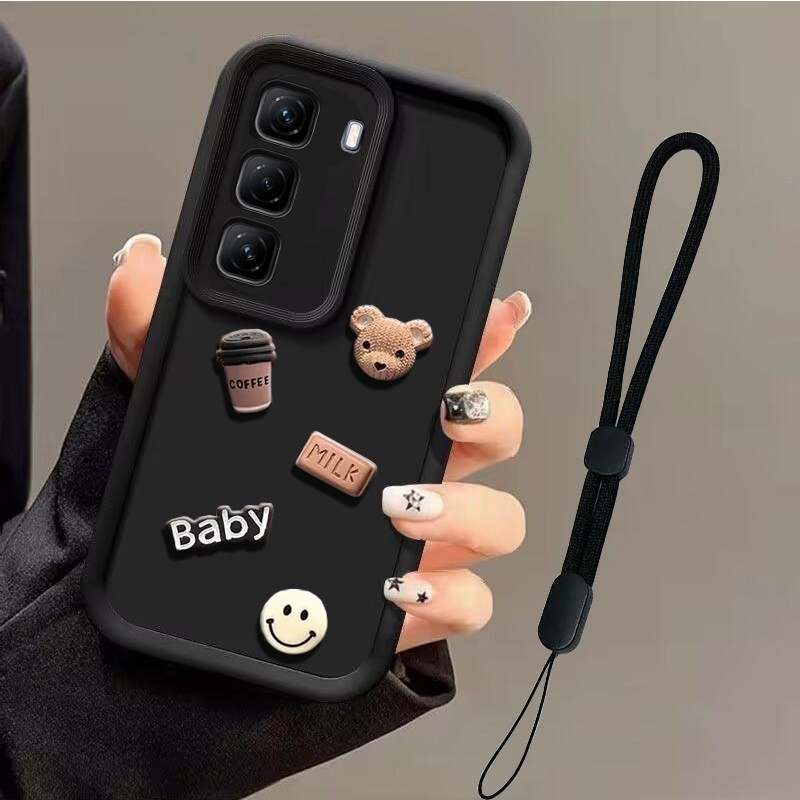 ซิลิโคนนุ่มกรณีตุ๊กตาการ์ตูน 3D สามมิติกรณีสร้อยข้อมือเคสโทรศัพท์เหมาะสําหรับ Infinix Hot 60 Pro 4G/X6885