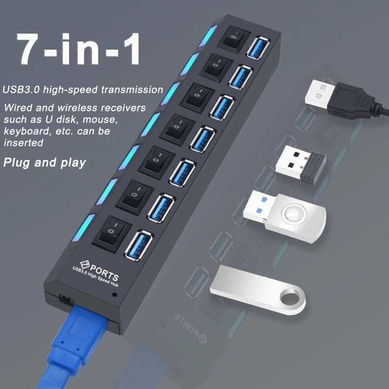 EZSHOPPING YUHRRU USB Hub 7 Port USB 3.0 ตัวขยายความเร็วสูง - Y445| |