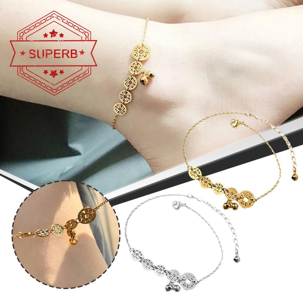 apoedc Simple Titanium Steel Feet Chain Womens Bell Ancient Feet Forest Bracelet Series Multiple O9l