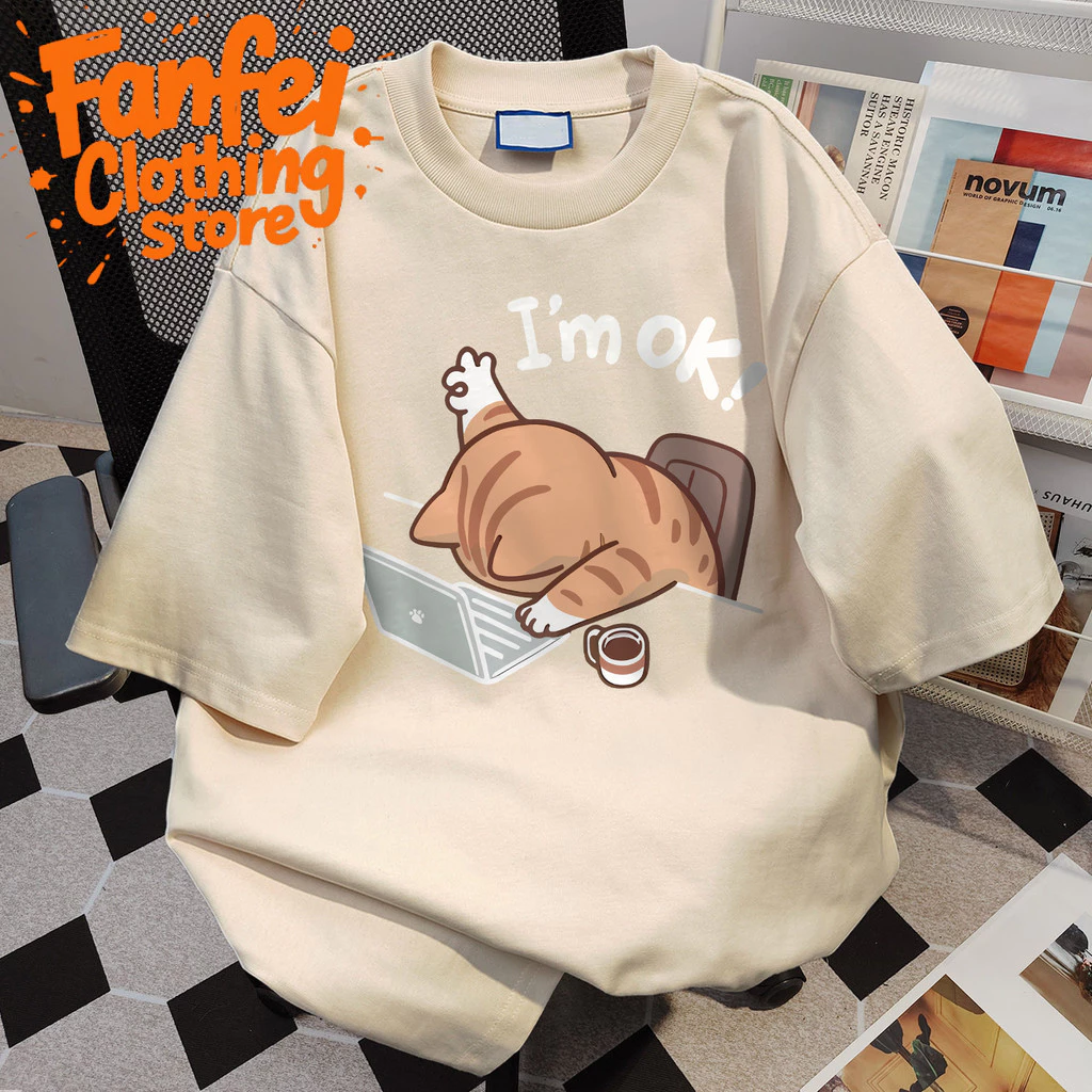 (จัดส่งตลอด 24 ชั่วโมง)Fanfei น่ารักเหมือนแมว เสื้อยืดพิมพ์ลาย 'I'm ok' ทำจากเส้นใยโพลีเอสเตอร์ นุ่มสบายและทนทาน