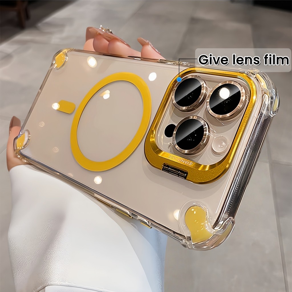 ถุงลมนิรภัยใสเลนส์โลหะเคสแม่เหล็กสําหรับ ไอโฟน 16 15 14 บวก 13 12 11 มือโปร สูงสุด ซิลิโคนกันกระแทกฮาร์ดปกหลัง