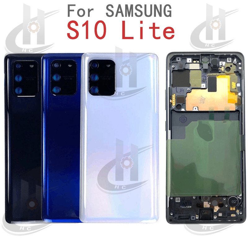 สําหรับ Samsung Galaxy S10 Lite G9770 SM-G770 แบตเตอรี่ฝาหลังกรอบกลาง + ปุ่ม + กรอบด้านหน้า LCD + เลนส์กล้อง