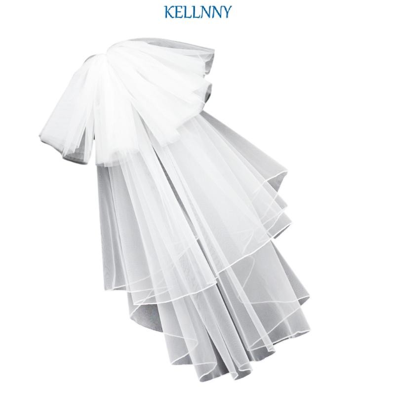 Kelln เจ้าสาว Headpiece Veil Mandilla เจ้าสาว Headwear Gorgeous Veil ขนาดใหญ่ Bowknot Mantilla สําหร