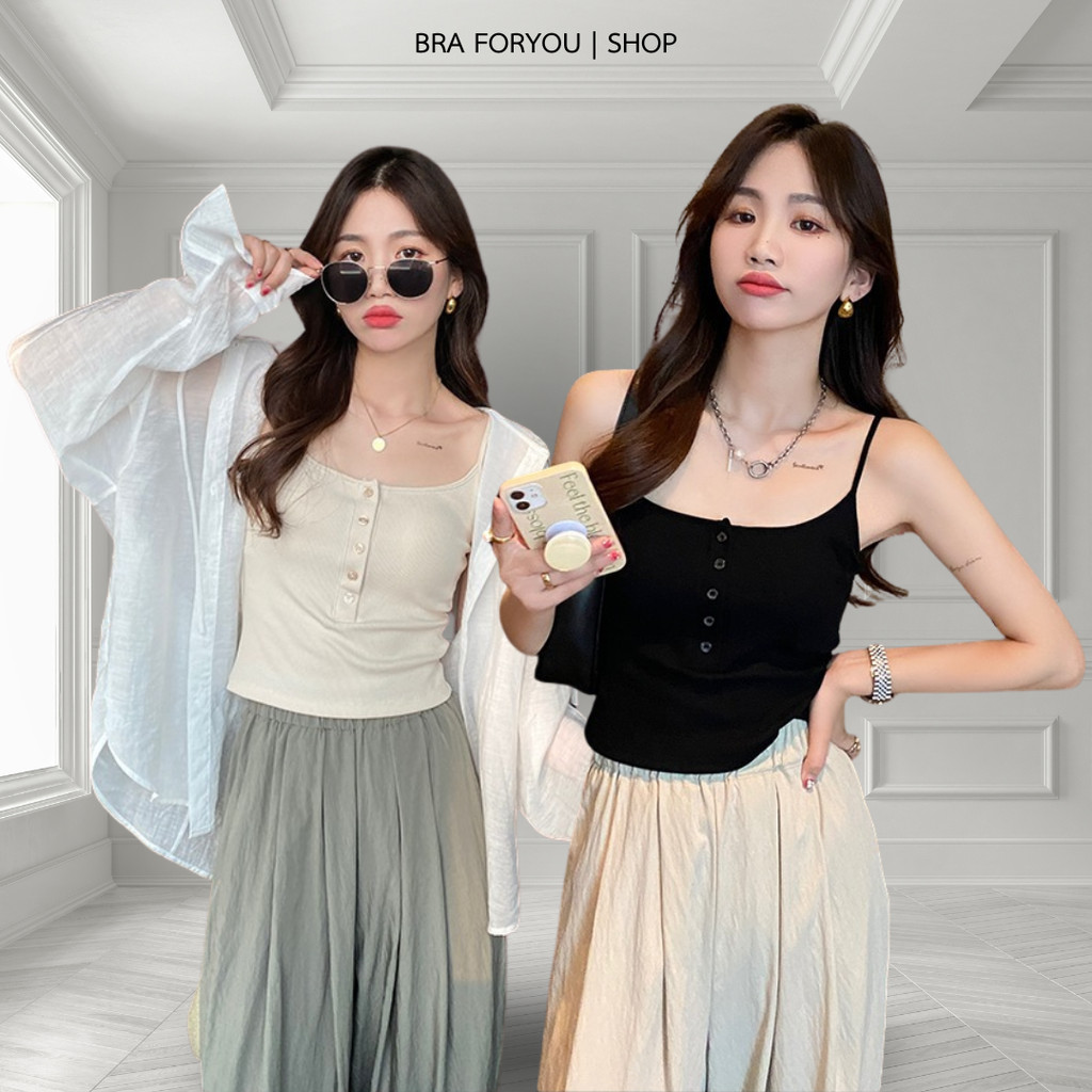 Bra Foryou สายเดี่ยว แต่งกระดุมหน้า ผ้าร่อง มีฟองน้ำในตัว (8820)