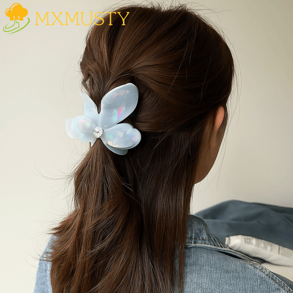 MXMUSTY กรงเล็บผมแบบอะซิติก, คลิปฉลามฝรั่งเศสระดับหรู, คลิปผมตามสมัยนิยม สไตล์เกาหลี พร้อมลายดอกไม้และลายปูก้านสำหรับหางม้าสูง