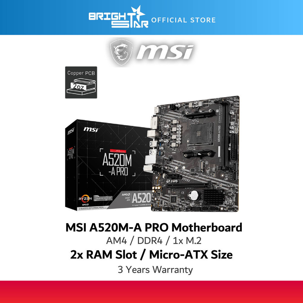 เมนบอร์ด MSI A520M-A PRO MATX AM4 Ryzen