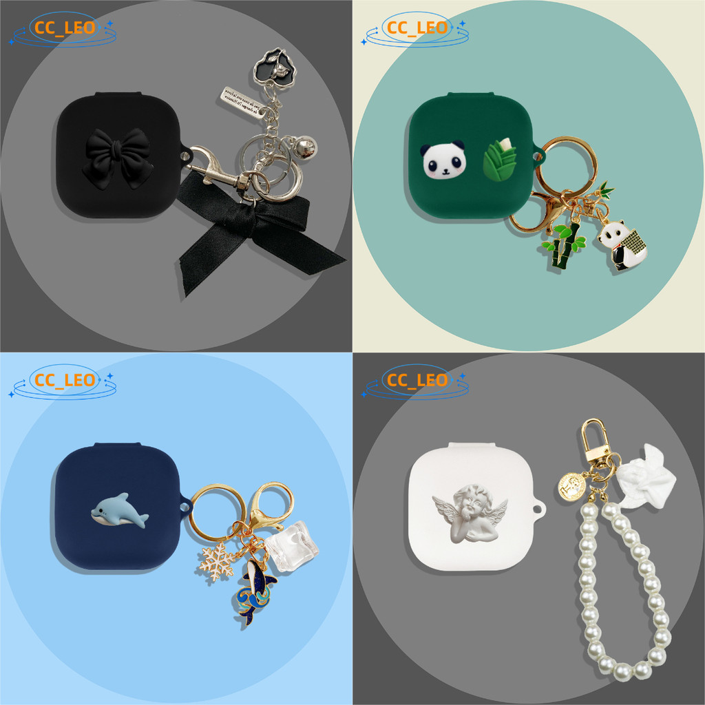 For QCY AilyBuds E20 Case QCY AilyBuds E20 Silicone Soft Shell Cartoon Camellia Pearl Bracelet Keych