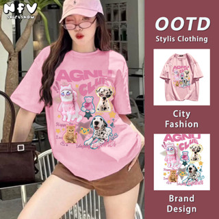 [จัดส่งตลอด 24 ชั่วโมง] มาใหม่💗NFV เสื้อยืดคอกลมแขนสั้น ลายส…