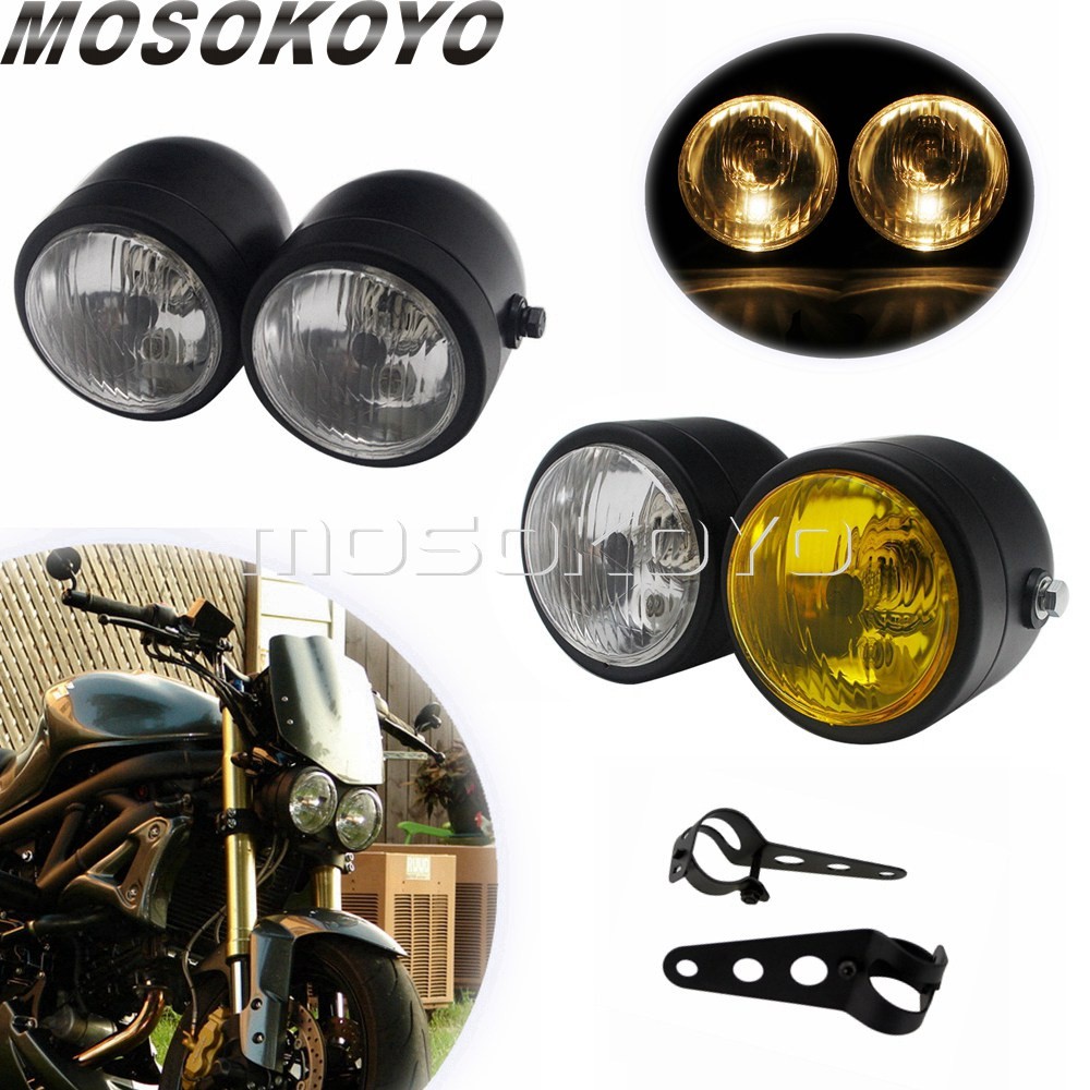 MO รถจักรยานยนต์คู่รอบ Dominator ไฟหน้า3.5 "คู่คู่โคมไฟด้านหน้าไฟหน้าสำหรับ H Arley Cafe Racer โรงเร